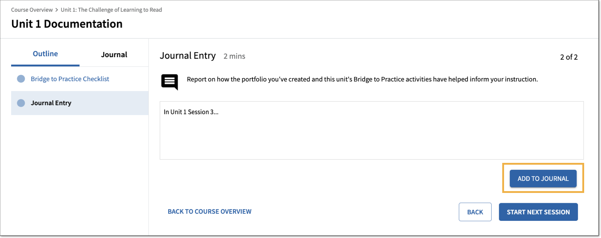 Adding Journal Entries in the LETRS Learning Platform